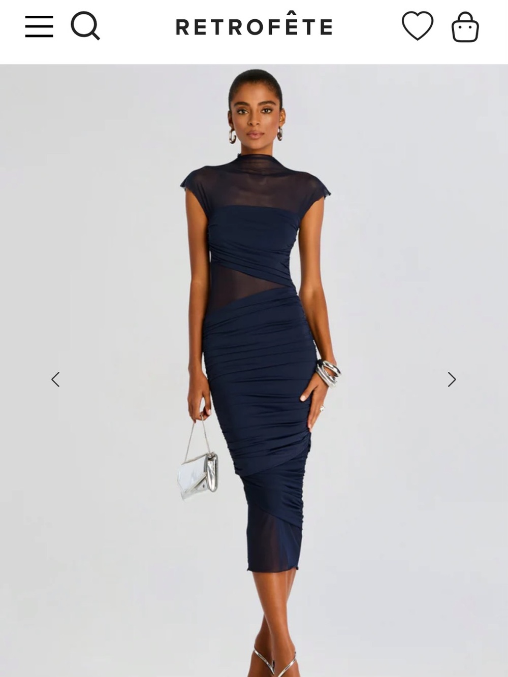 SER.O.YA Tabitha Mesh Ruched Midi Dress in Sapphire sz Small